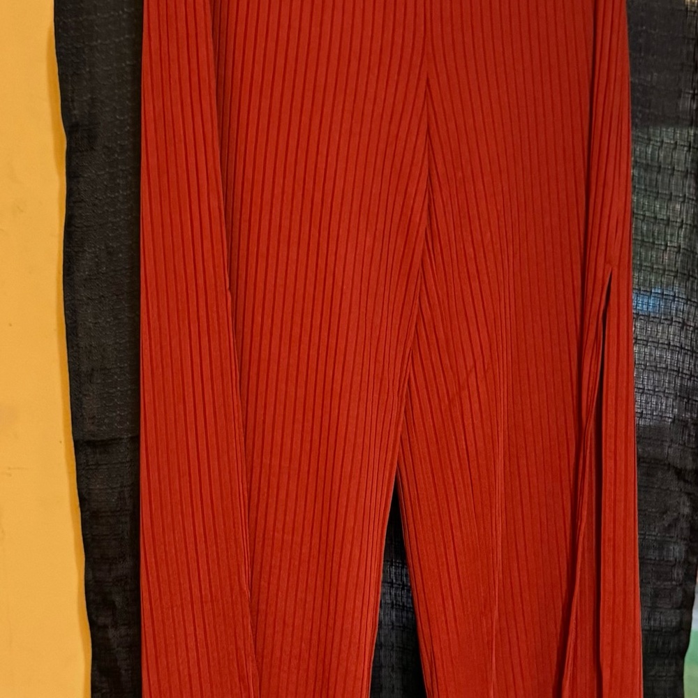 Women's Red Ribbed Pants